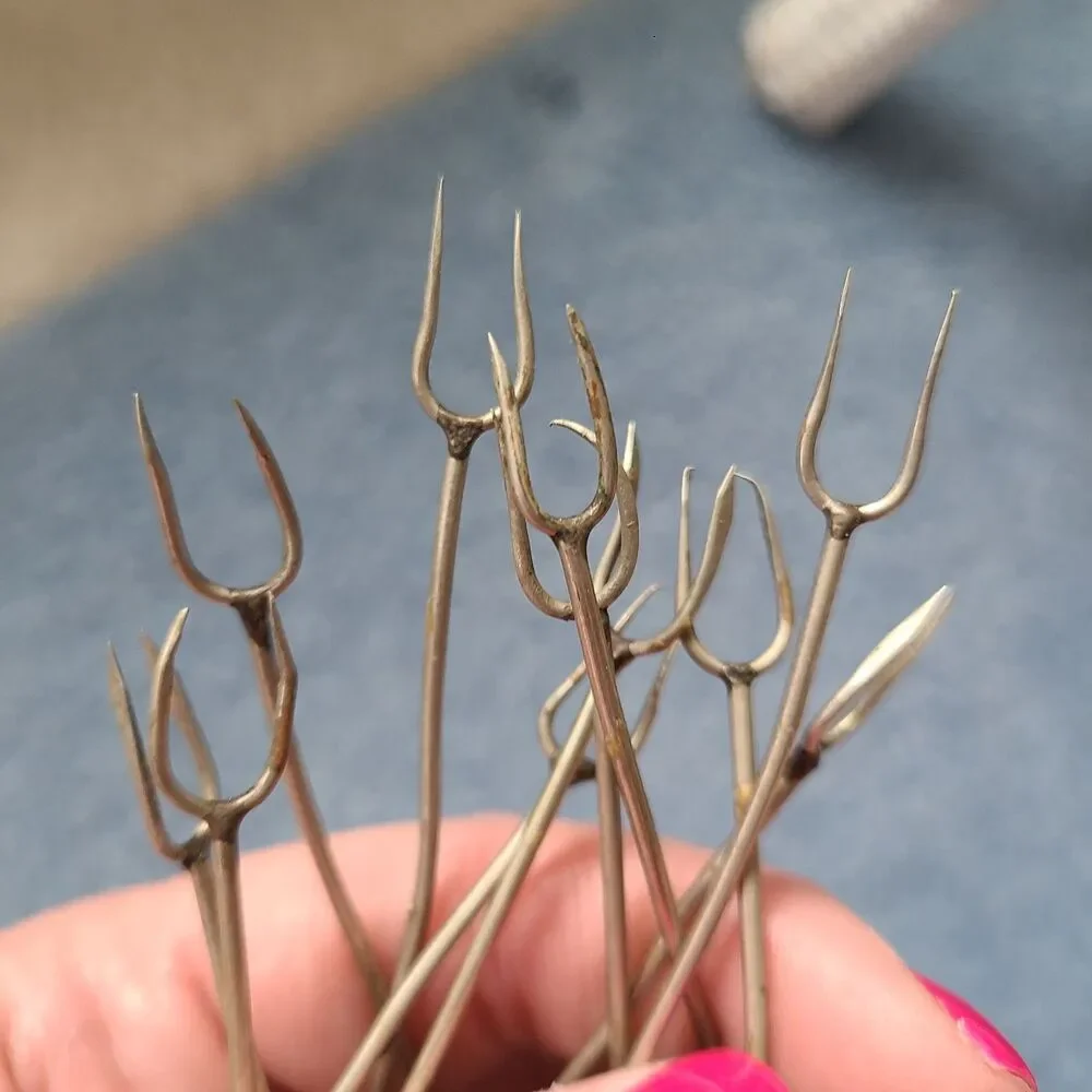 Vintage Mid-Century Modern Wire-Wrapped Stone Cocktail Picks Hors D'Oeuvre Forks